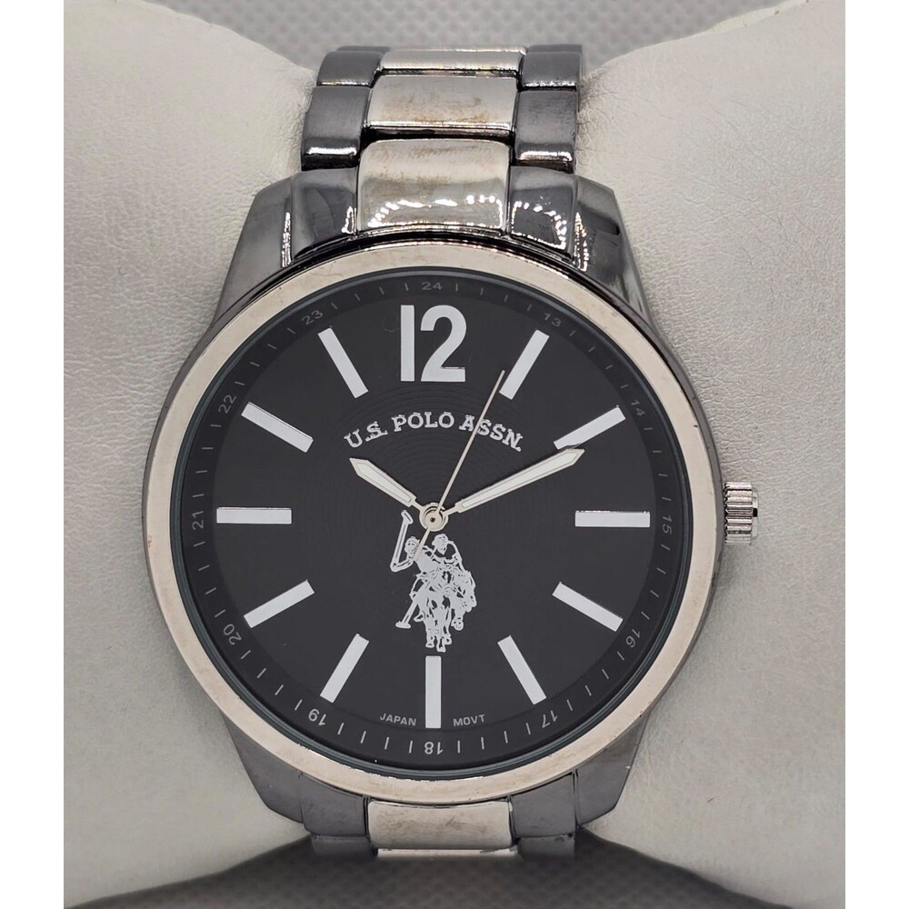 Men's U.S. Polo Assn Black Dial Silver Tone Case Bracelet Band Analog Watch 04